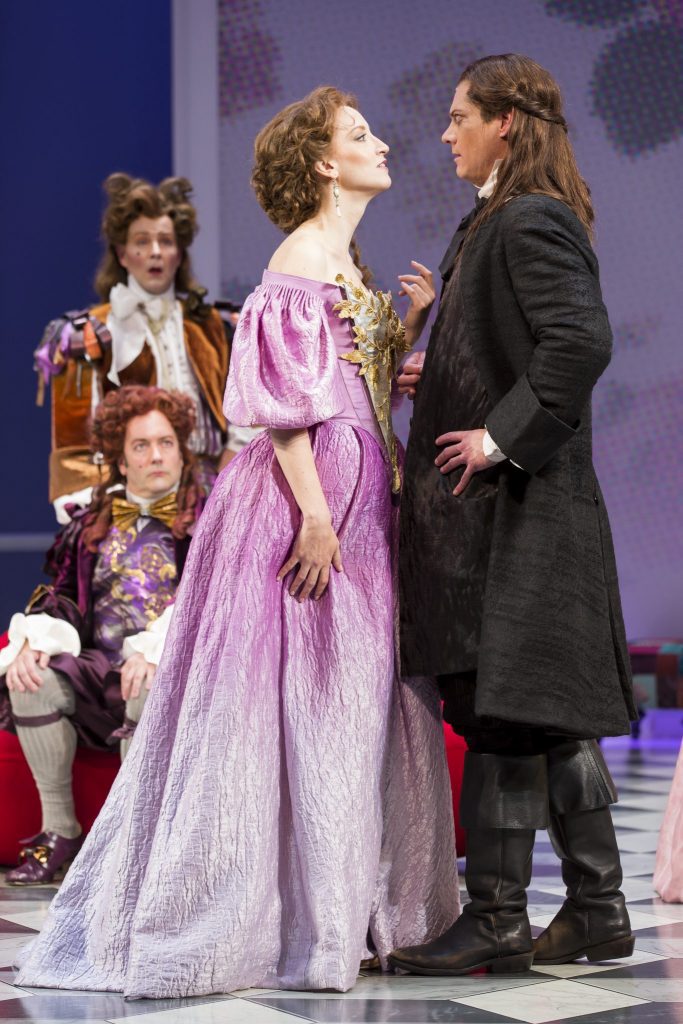 Victoria Frings as the fetching widow Celimene, comes face-to-face with brutishly blunt Frank, played with authentic an Alpha Male swagger by Gregory Wooddell.