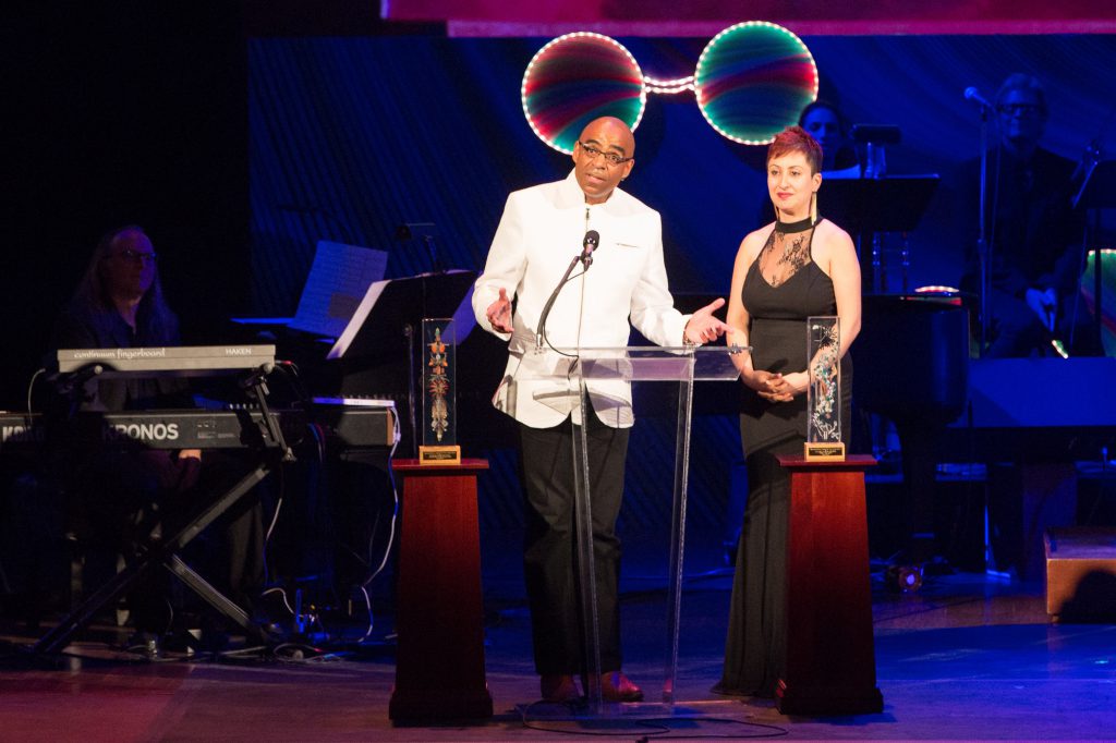 Afa and Aaron Dworkin of the Sphinx Organization accept the THE HUMAN SPIRIT AWARD.