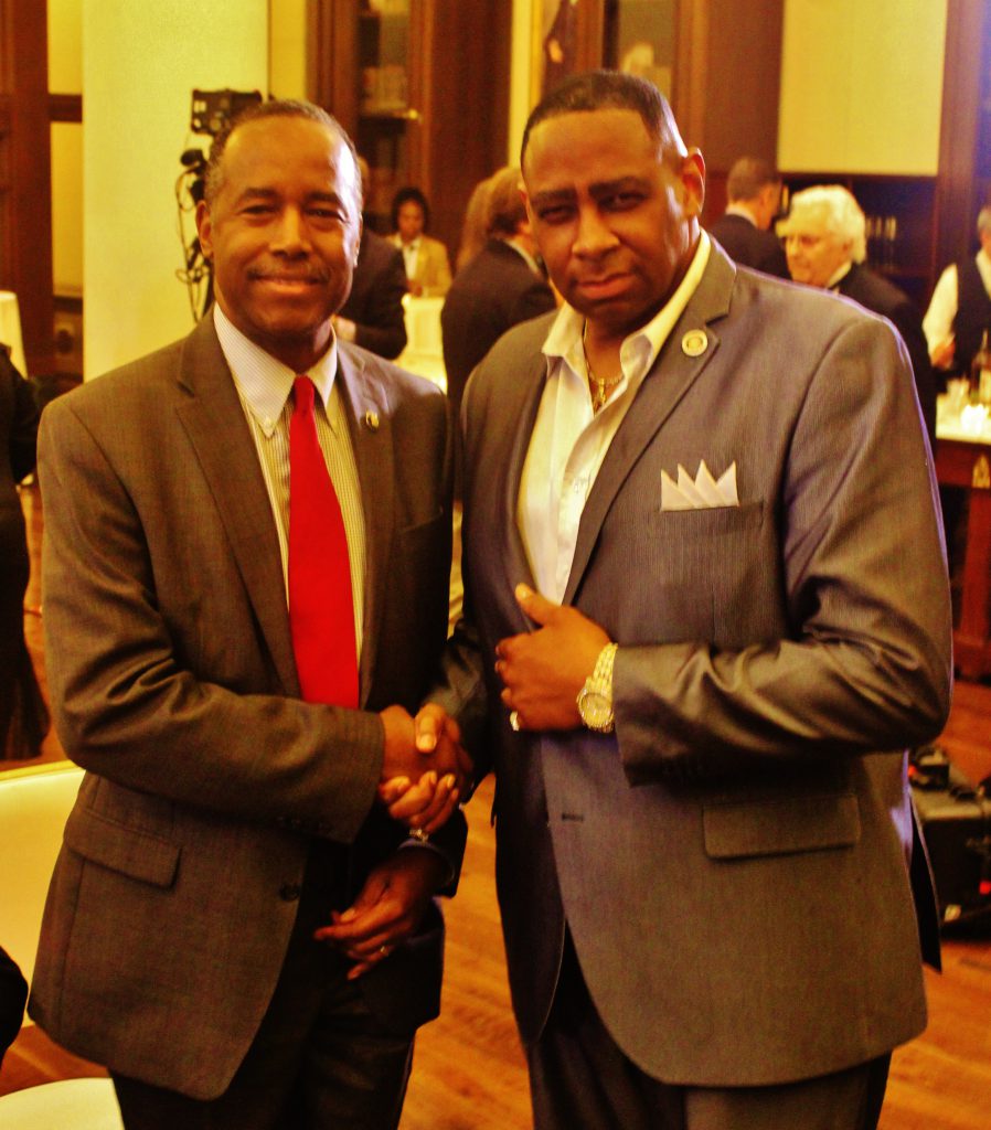HUD Secretary Dr, Ben Carson smoozes with Presidential Advisor and International Clergy Leader Rev. Dr. Geoge E. Holmes.