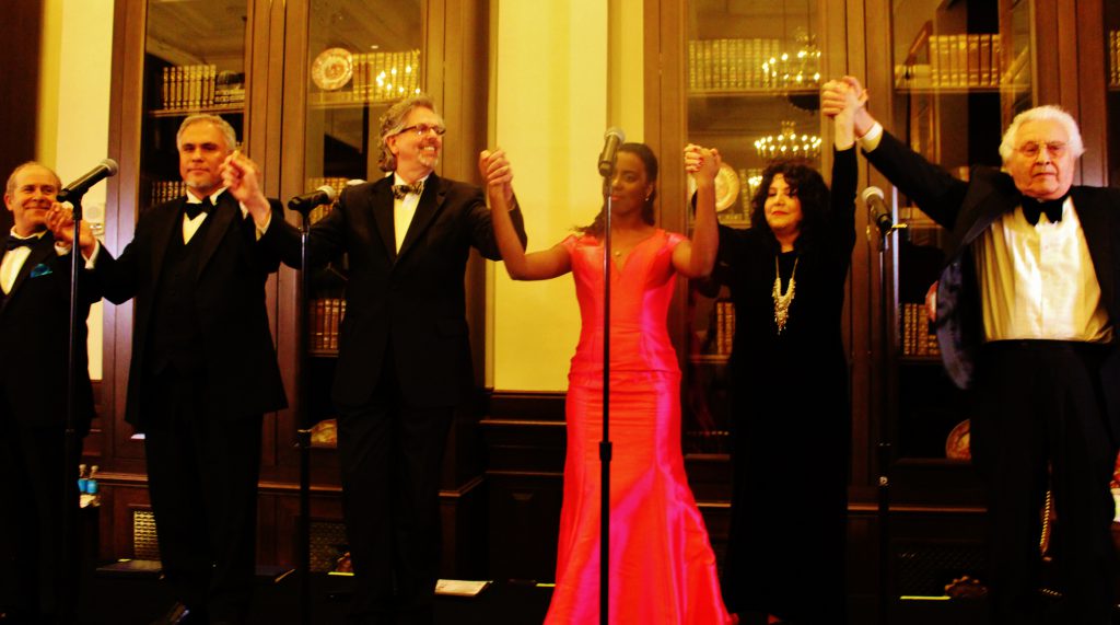 The veteran cast of Jose Sacin, Stephen Len White, Kyaunnee Richardson, Jamie Ellen DeOliveira and Jeremiah Ginsberg take an encore bow.