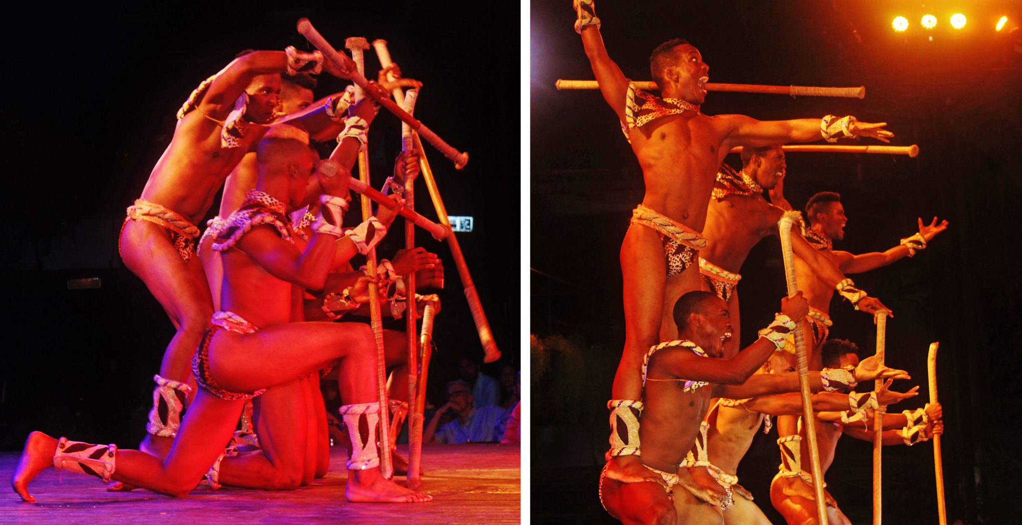 (L) In ZULU warrior fashion the advance scouts prepare for the village raid. (R) Their formations and displays of aggression are designed to strike fear.