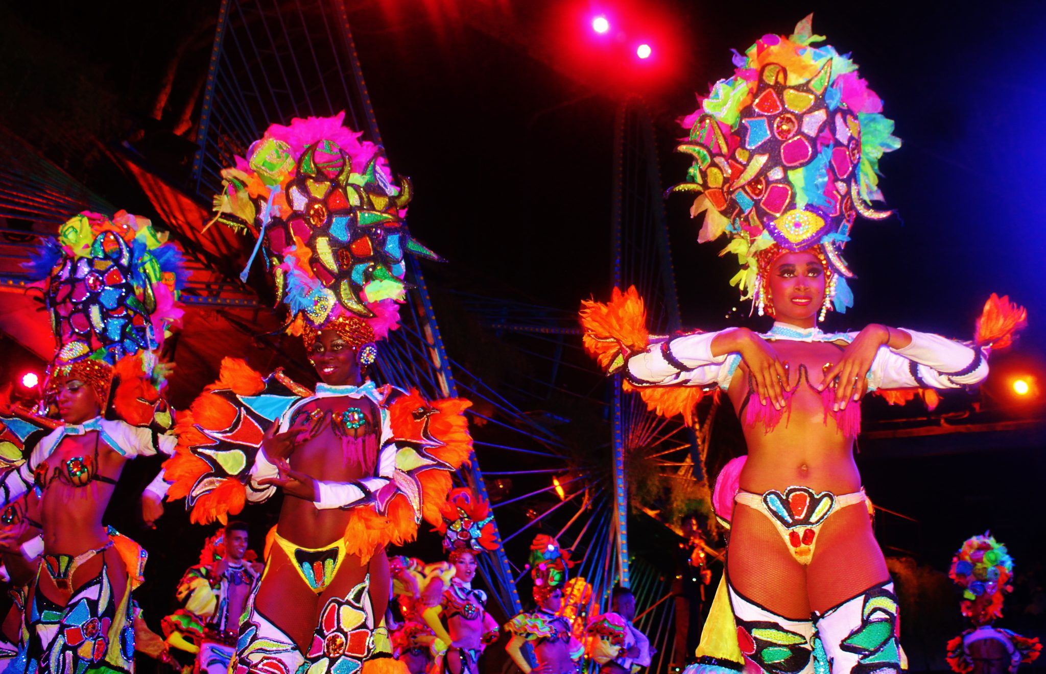 Bringing back images of Josephine Baker in her prime, the Afro-Cuban dancers integrate exotic head dresses and festival elements into every costume.
